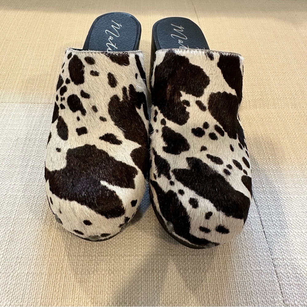 Matisse Black and White Cowhide Studded Platform Clogs - Picture 3 of 10